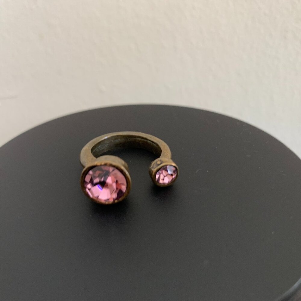 Avant Garde Paris Los Angeles VINTAGE Designer pink crystal bronze copper ring